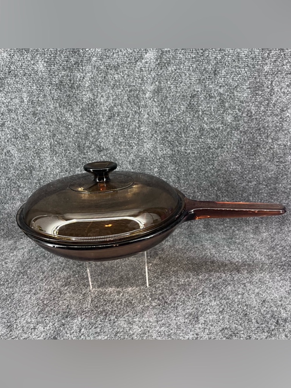 Amber Vision Corning Glass 10" Skillet Frying Pan Waffle Bottom W/Pyrex Lid USA